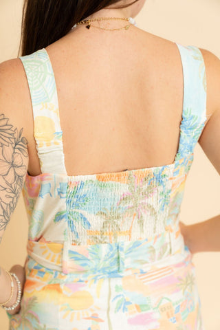Dori Coastal Print Tie - Waist Summer Romper - Wild Lavender Boutique