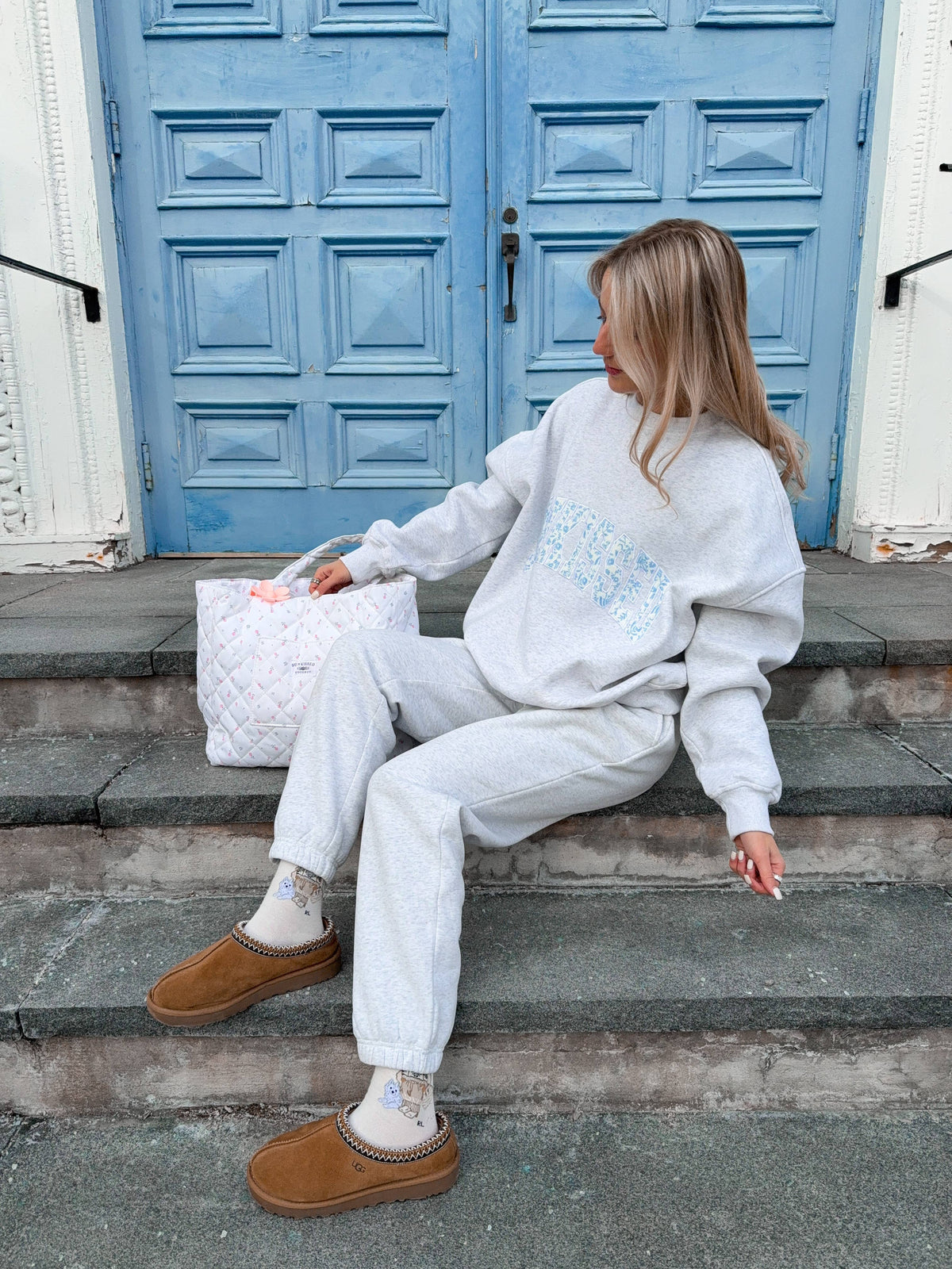 Pearl Grey Floral Sunkissed Embroider Sweatshirt