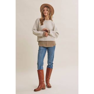 Country Road Layered Plaid Hem Sweater