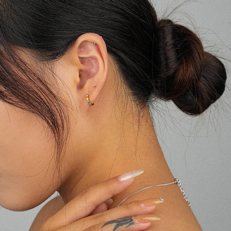 Rainbow Hoop Earrings in 925 Sterling Silver