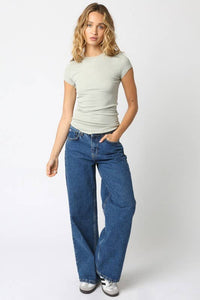 Serena Ribbed Cap Sleeve Top - Heather Gray