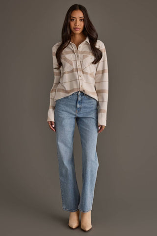 Cream, Tan & Gray Plaid Button Up