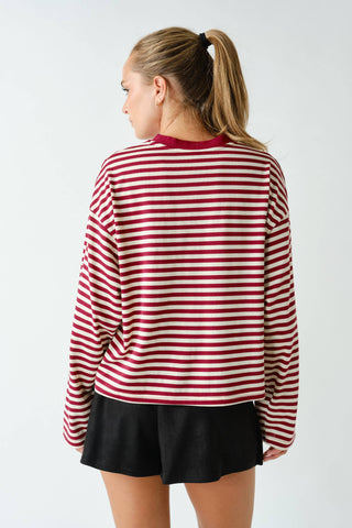 Horizon Striped Long-Sleeve Tee - Cherry Red
