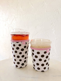 Coffee Cup Cover - Brown Polka Dots