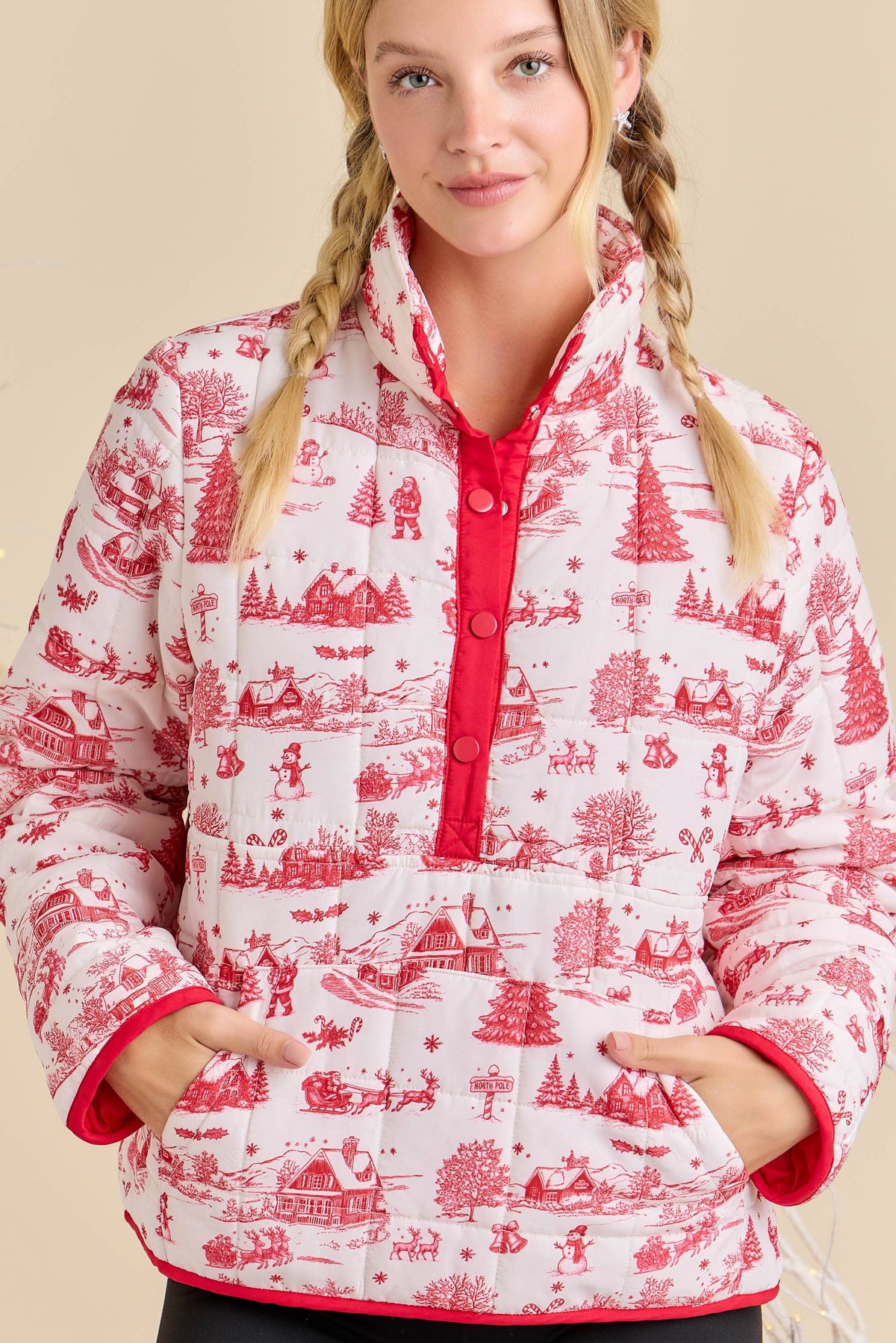 Winter Village Print Puffer Jacket – Holiday Outerwear