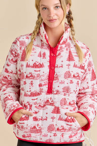 Winter Village Print Puffer Jacket – Holiday Outerwear