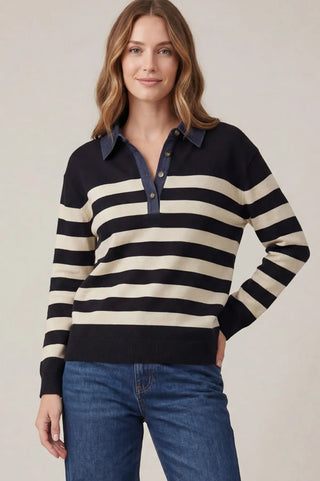 Emma Striped Denim Collar Shirt - Black - Wild Lavender Boutique
