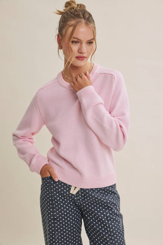Everyday Crew Neck Sweater - Pink - Wild Lavender Boutique