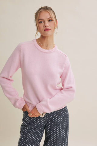 Everyday Crew Neck Sweater - Pink - Wild Lavender Boutique