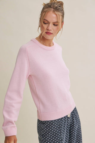 Everyday Crew Neck Sweater - Pink - Wild Lavender Boutique