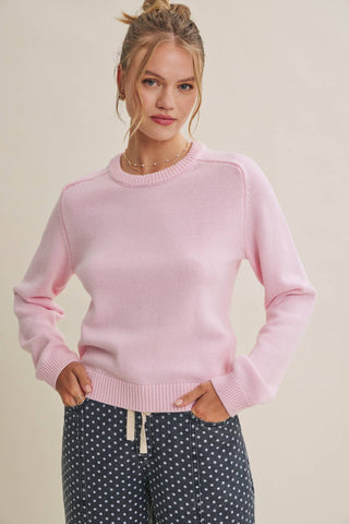 Everyday Crew Neck Sweater - Pink - Wild Lavender Boutique