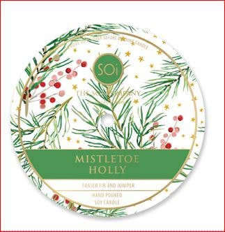 Mistletoe Holly Candle Gold ROUND Bowl 14oz