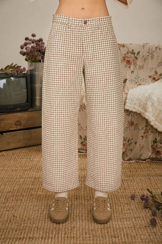 Gracie Gingham Barrel Pants - Brown