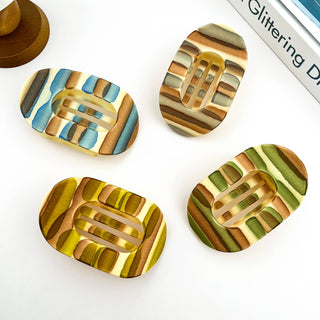 Matte Color Oval Hair Clip - Blue & Brown