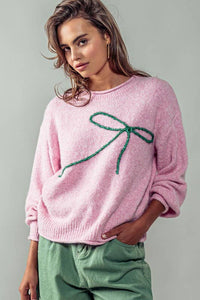 Bow Charm Knit Sweater - Pink