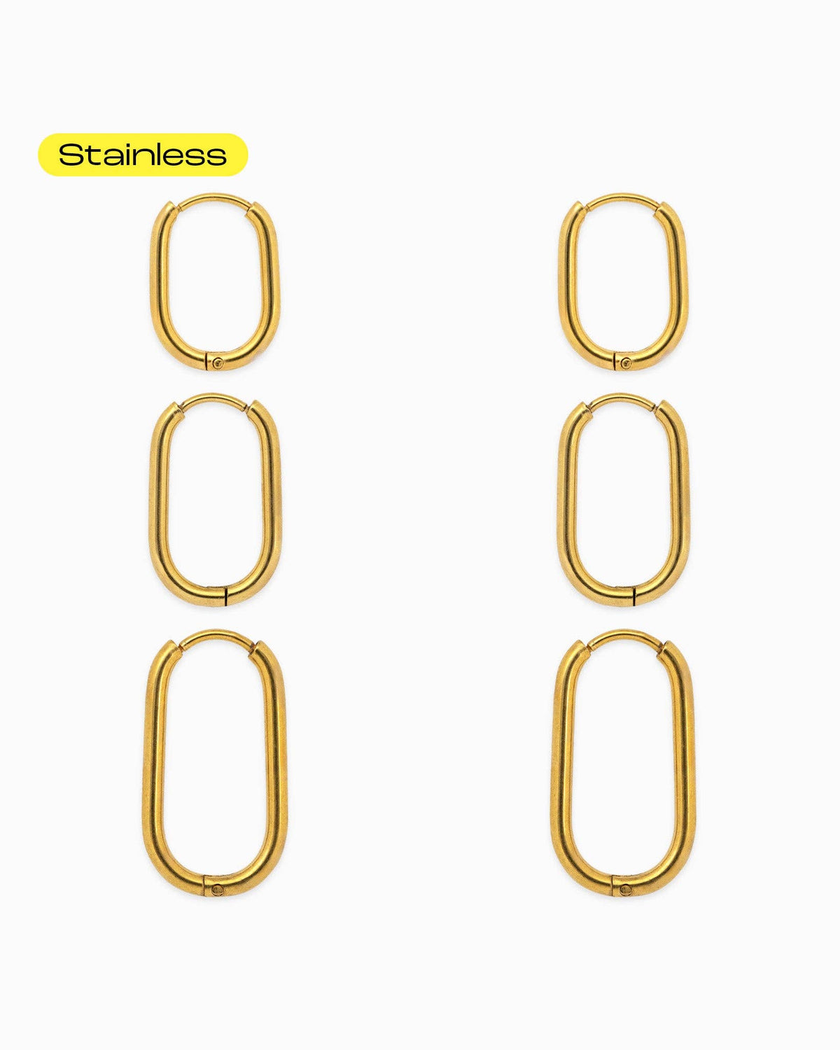 Stainless Oval Hoop Earrings Set of 3
