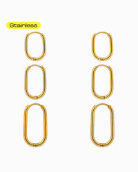 Stainless Oval Hoop Earrings Set of 3