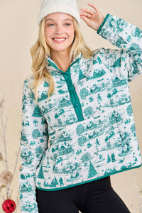 Winter Village Print Puffer Jacket – Holiday Outerwear