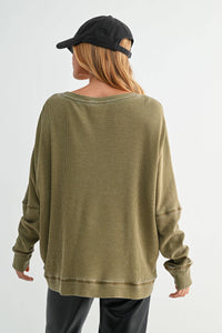 Waffle Ribbed Roundneck Pullover