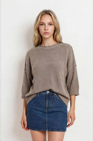 Erika Short Sleeve Sweater - Taupe