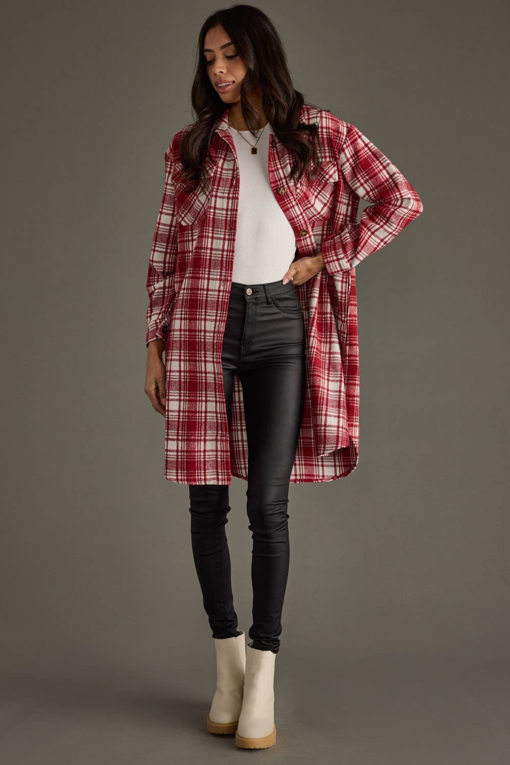 Red & White Plaid Long Shacket