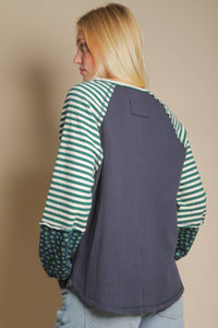 Eva Oversized Floral & Stripe Casual Knit Top