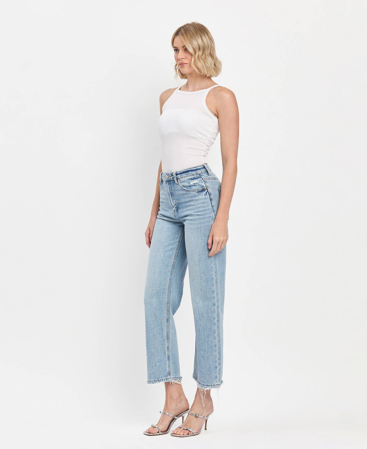 90'S SUPER HIGH RISE ANKLE SLIM WIDE JEANS
