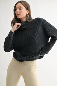 Chunky Waffle Mineral Wash Mock Neck Sweater