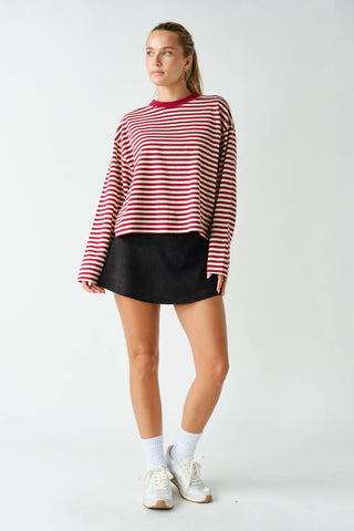 Horizon Striped Long-Sleeve Tee - Cherry Red