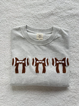 Football Bows Embroider Tee - Wild Lavender Boutique
