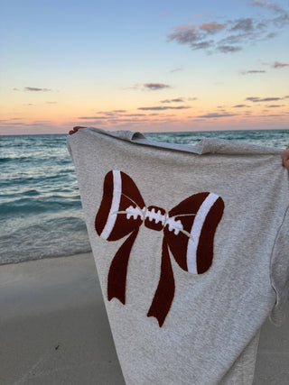 Football Bows Embroider Tee - Wild Lavender Boutique