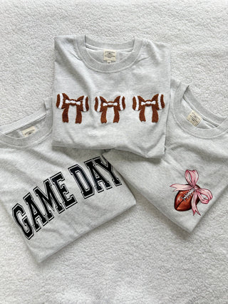 Football Bows Embroider Tee - Wild Lavender Boutique
