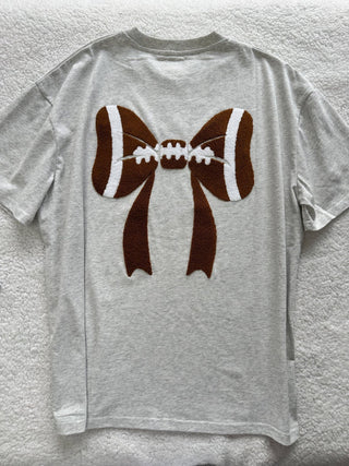 Football Bows Embroider Tee - Wild Lavender Boutique