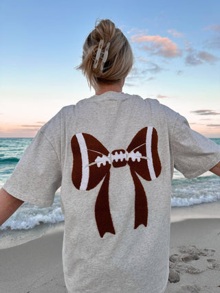 Football Bows Embroider Tee - Wild Lavender Boutique