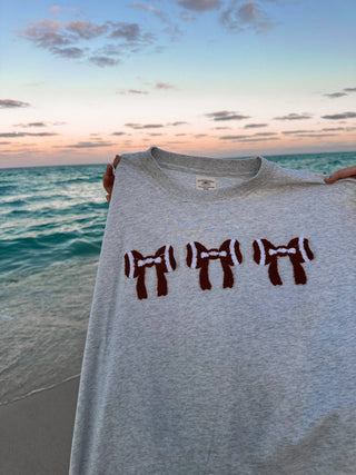 Football Bows Embroider Tee - Wild Lavender Boutique