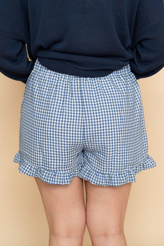 Freya Checkered Woven Ruffle Hem Shorts - Navy - Wild Lavender Boutique