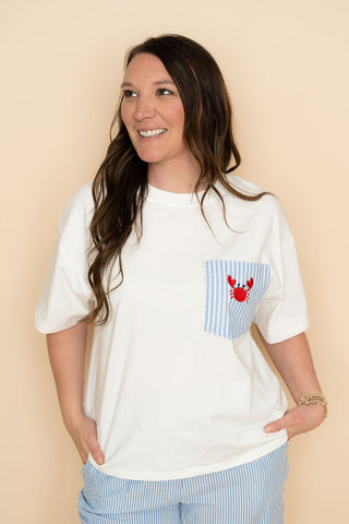Ginger Crab Pocket Tee - White - Wild Lavender Boutique