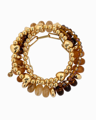 Gold Accent Marble Color Pearl Bead Bracelets Set of 4 - Brown - Wild Lavender Boutique