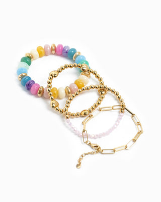Gold Accent Marble Color Pearl Bead Bracelets Set of 4 - Colorful - Wild Lavender Boutique