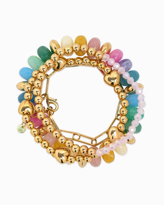 Gold Accent Marble Color Pearl Bead Bracelets Set of 4 - Colorful - Wild Lavender Boutique