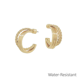 Gold Textured 1" Layered Hoop Earring - Wild Lavender Boutique