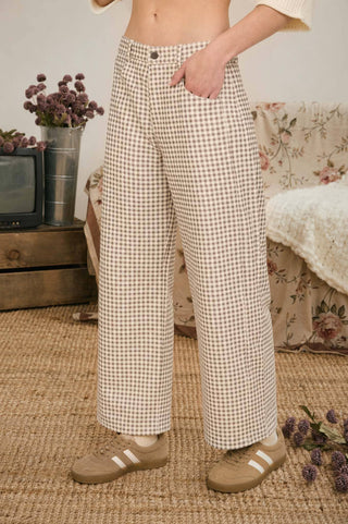 Gracie Gingham Barrel Pants - Brown - Wild Lavender Boutique