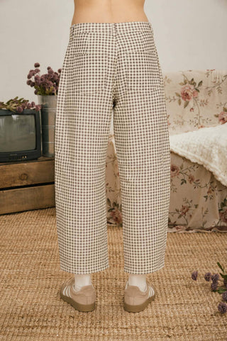 Gracie Gingham Barrel Pants - Brown - Wild Lavender Boutique