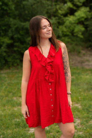 Harlow Ruffle Mini Dress - Red - Wild Lavender Boutique