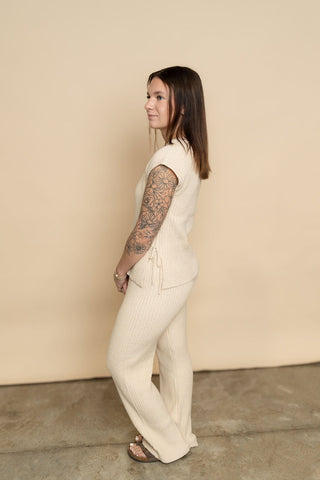 Harmony Knit Short Sleeve Sweater Top - Cream - Wild Lavender Boutique