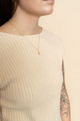 Harmony Knit Short Sleeve Sweater Top - Cream - Wild Lavender Boutique