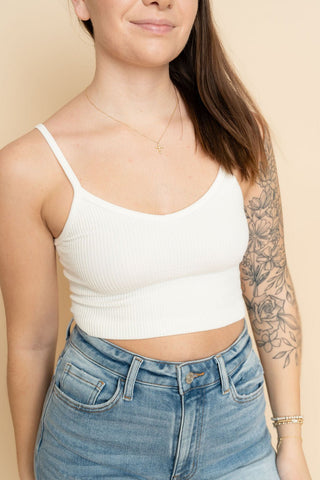 Harper Knit Ribbed Seamless Brami - White - Wild Lavender Boutique