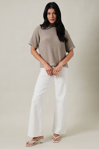 Harper Short Sleeve Boucle Top - Oatmeal - Wild Lavender Boutique