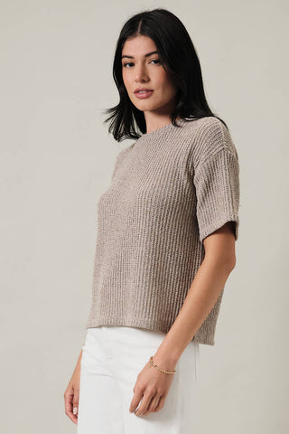 Harper Short Sleeve Boucle Top - Oatmeal - Wild Lavender Boutique