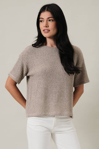 Harper Short Sleeve Boucle Top - Oatmeal - Wild Lavender Boutique
